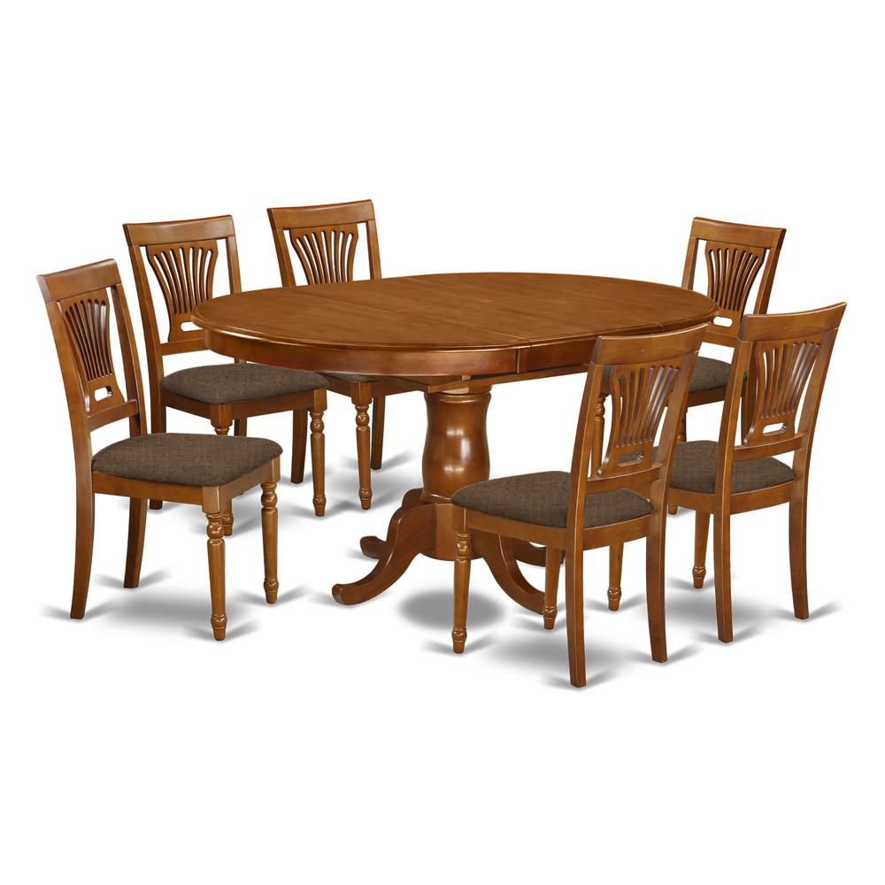 7 Pc Portland Table having 18" Leaf and 6 hard wood Seat Chairs in Saddle Brown. Picture 1