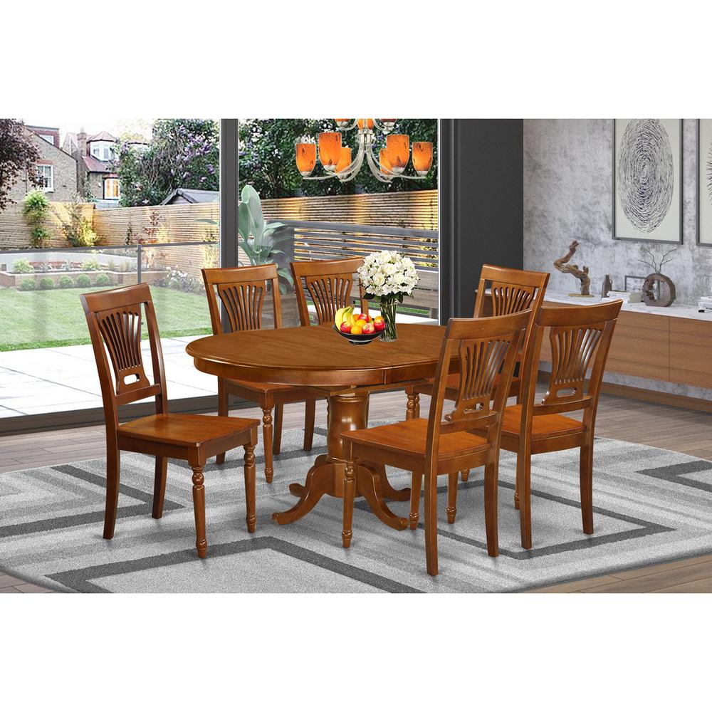 7  PcPortland  Table  with  18"  Leaf  and  6  Wood  Chairs  in  Saddle  Brown  .. Picture 2