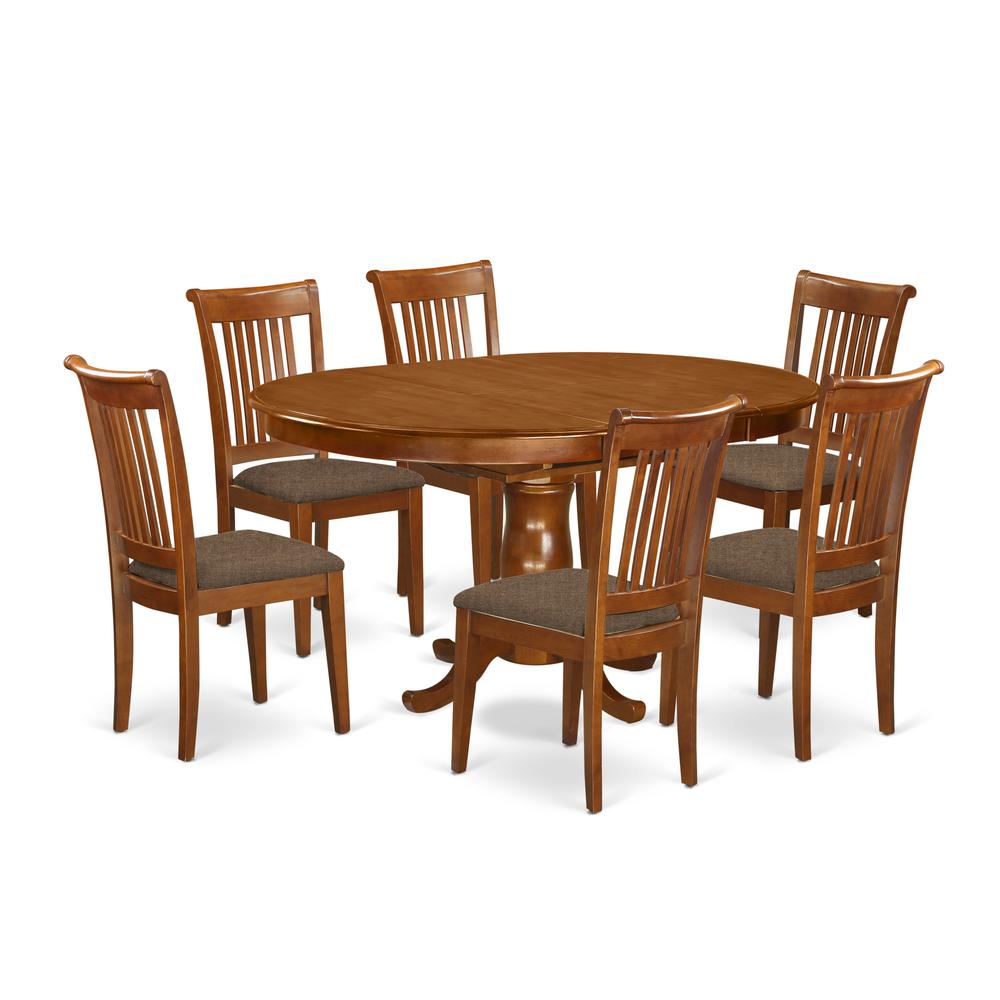PORT7-SBR-C 7 PC Dining room set-Oval Dining Table with Leaf and 6 Dining Chairs. Picture 1