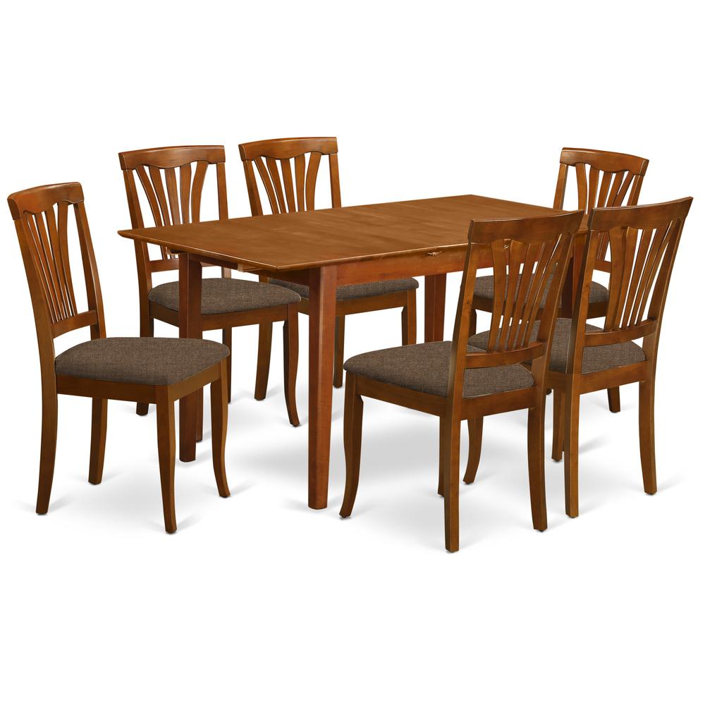 PSAV7-SBR-C 7 Pc dinette set for small spaces - Table with Leaf and 6 Dining Chairs. Picture 1