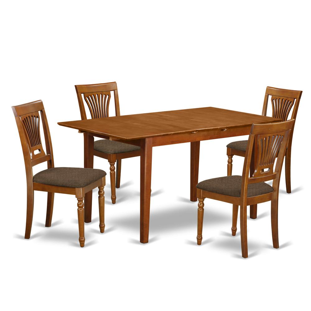 PSPL5-SBR-C 5 PC Kitchen Table set Table with Leaf and 4 Dining Table Chairs. Picture 1