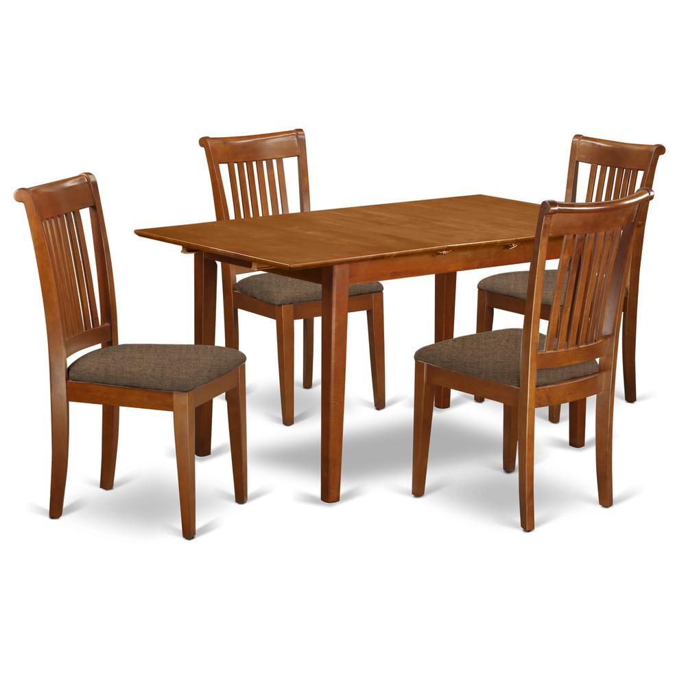 PSPO5-SBR-C 5 Pc small Kitchen Table set Table with Leaf and 4 Dining Chairs. Picture 1