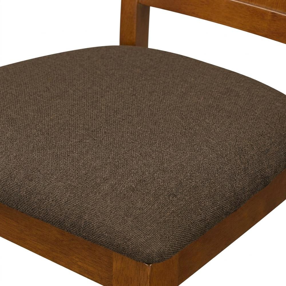 Solid Wood Dining Chair with Linen Fabric Cushion Seat, Set of 2, Saddle Brown. Picture 6