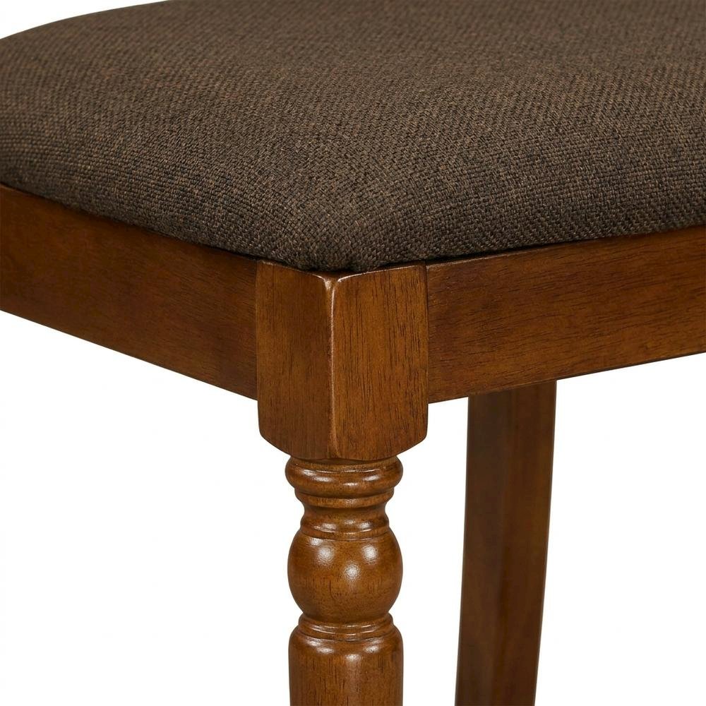 Solid Wood Dining Chair with Linen Fabric Cushion Seat, Set of 2, Saddle Brown. Picture 7