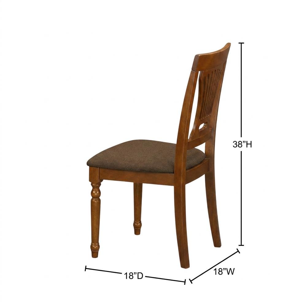 Solid Wood Dining Chair with Linen Fabric Cushion Seat, Set of 2, Saddle Brown. Picture 5