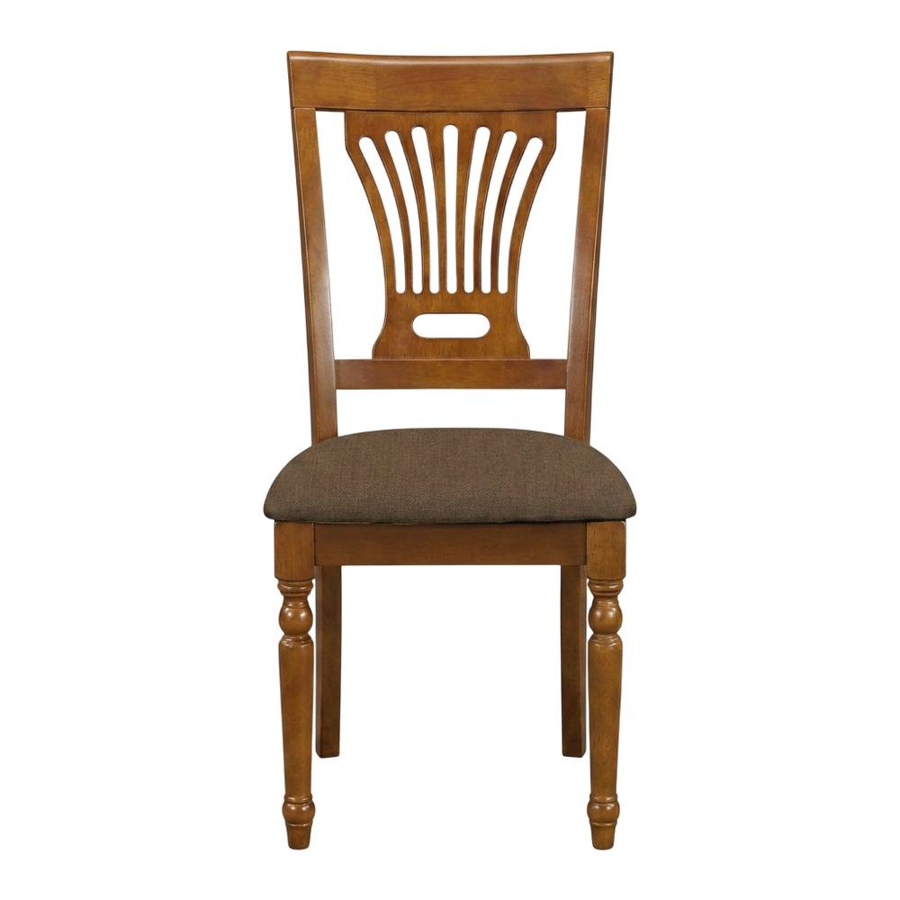 Solid Wood Dining Chair with Linen Fabric Cushion Seat, Set of 2, Saddle Brown. Picture 1