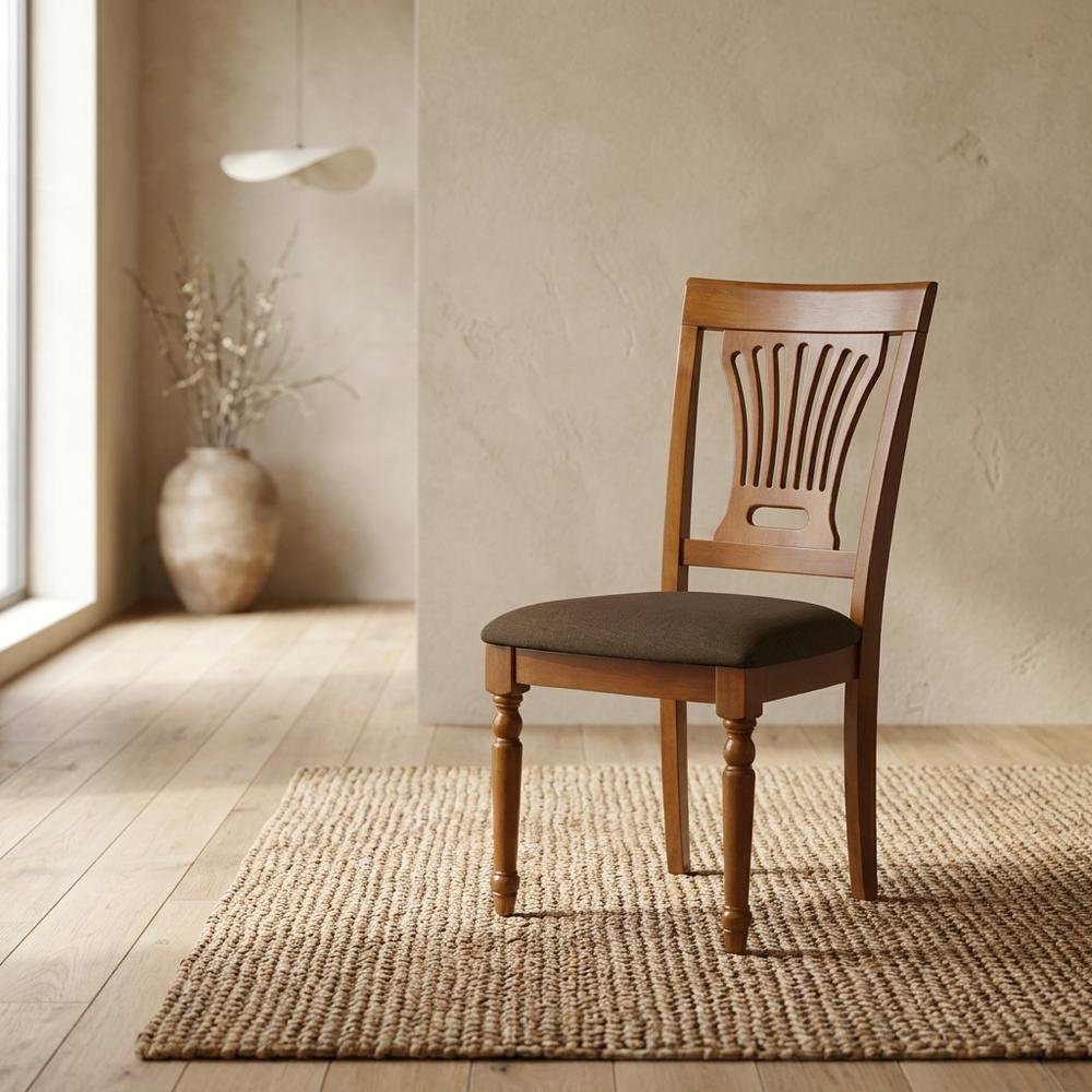 Solid Wood Dining Chair with Linen Fabric Cushion Seat, Set of 2, Saddle Brown. Picture 3