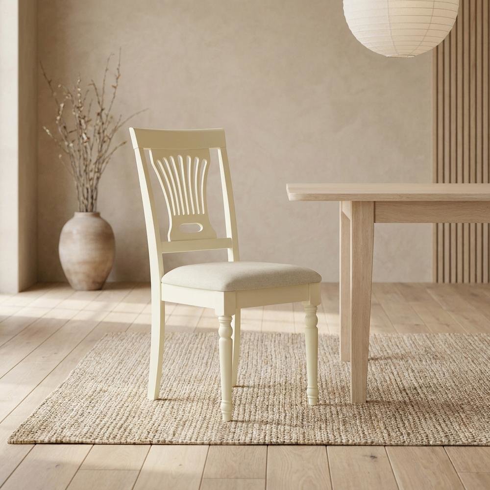 Solid Wood Upholstered Dining Chair with Linen Cushioned Seat, Traditional, Set of 2. Picture 4