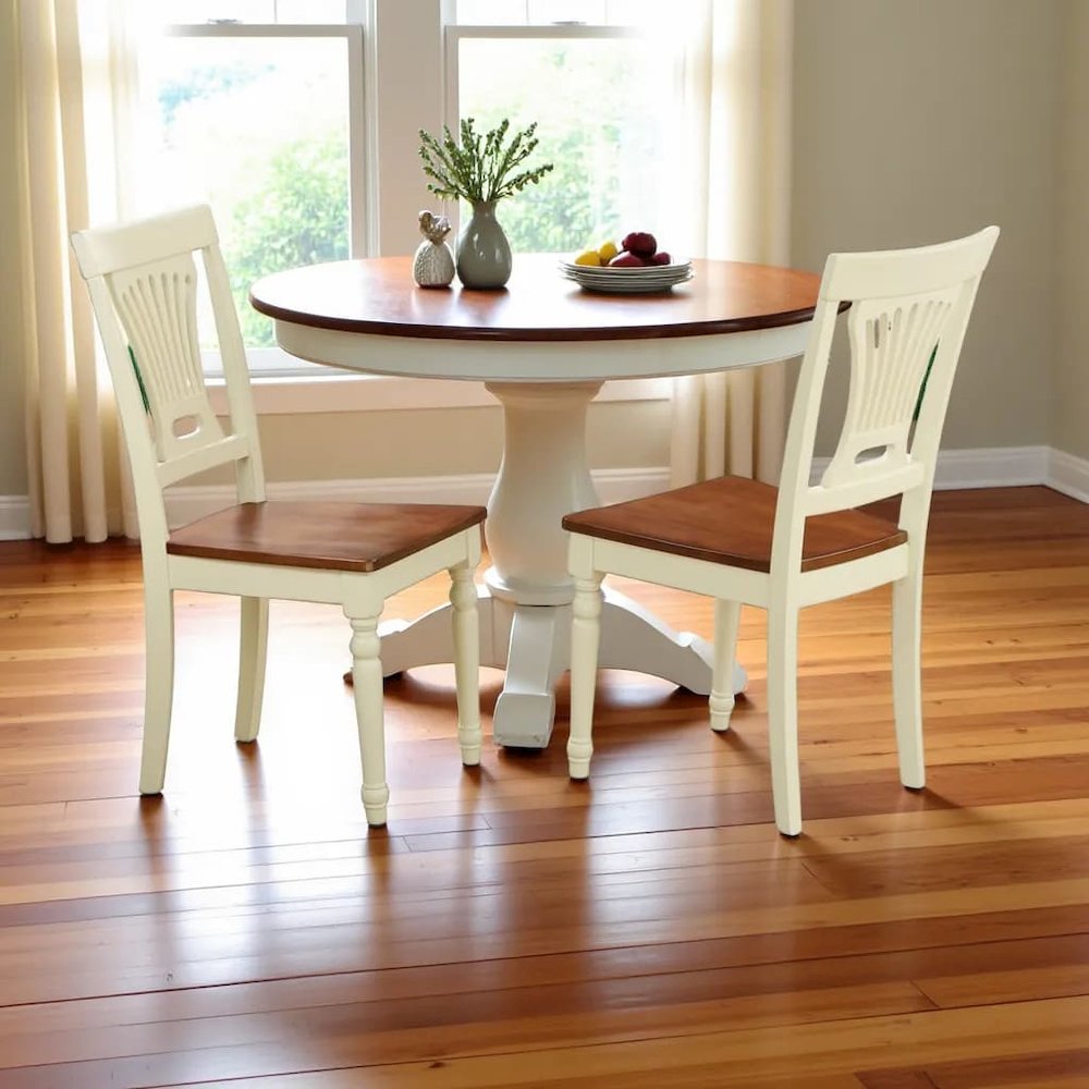 Elegant Wooden Dining Chairs Set of 2 – White Brown Kitchen Seating. Picture 2