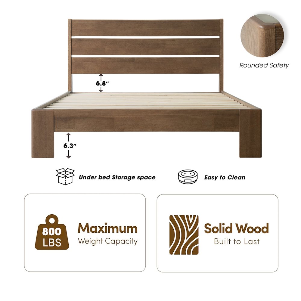 Full Wooden Platform Bed Frame, Barnwood Finish, Morden Style. Picture 2