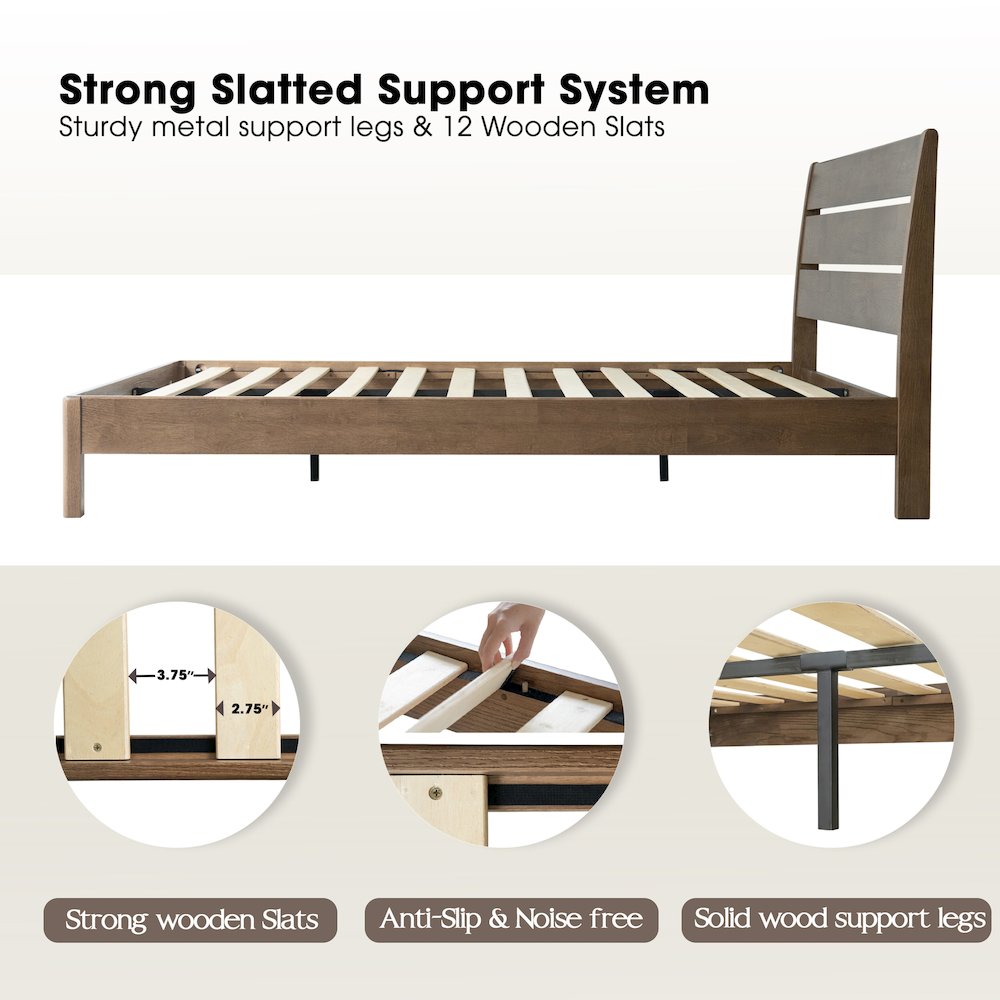 Full Wooden Platform Bed Frame, Barnwood Finish, Morden Style. Picture 3