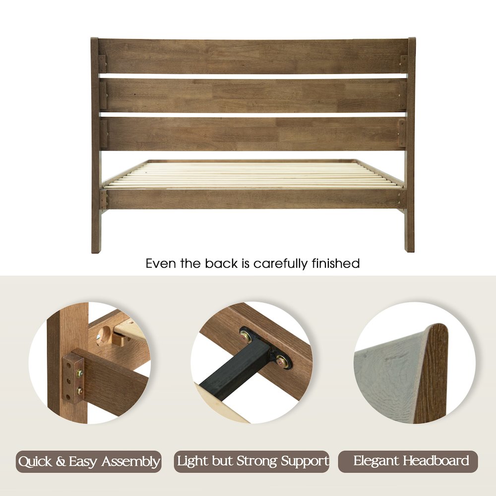 Full Wooden Platform Bed Frame, Barnwood Finish, Morden Style. Picture 4