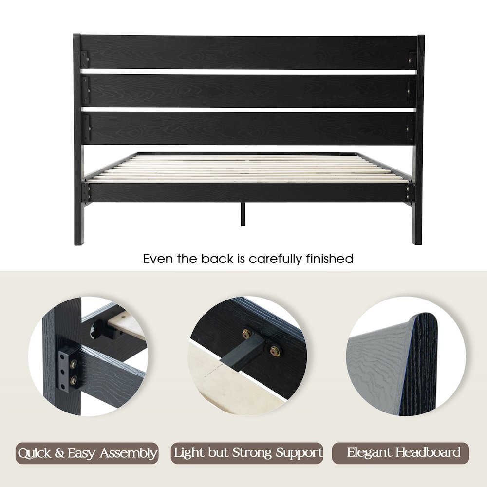 Full Wooden Platform Bed Frame, Ebony Oak Finish, Morden Style. Picture 4