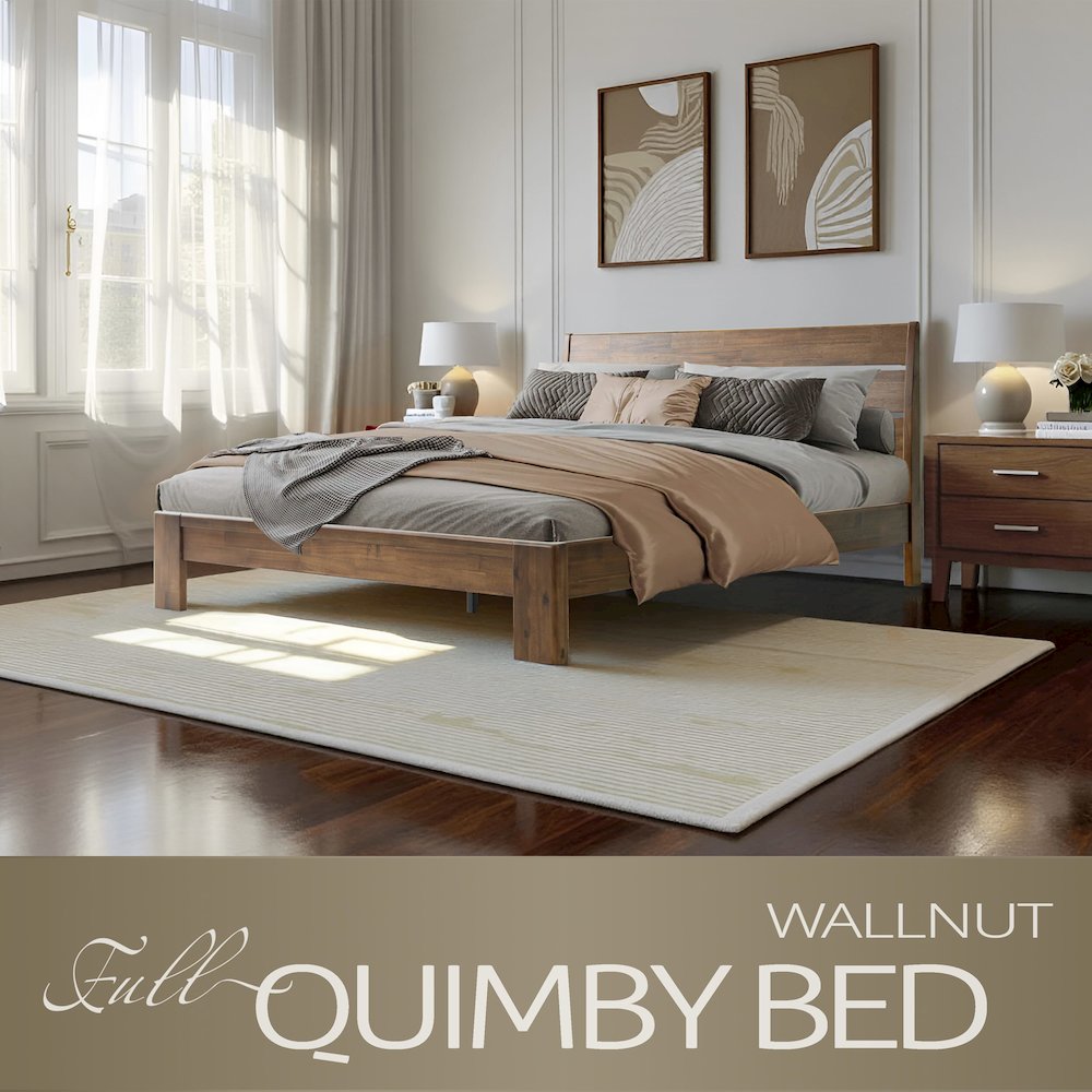 Full Wooden Platform Bed Frame, Walnut Finish, Morden Style. Picture 6