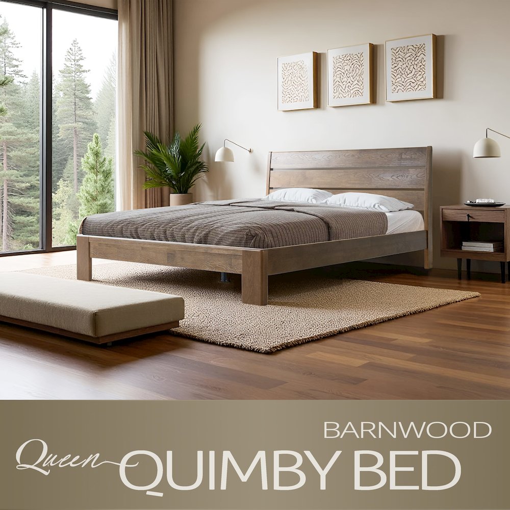 Queen Wooden Platform Bed Frame, Barnwood Finish, Morden Style. Picture 6