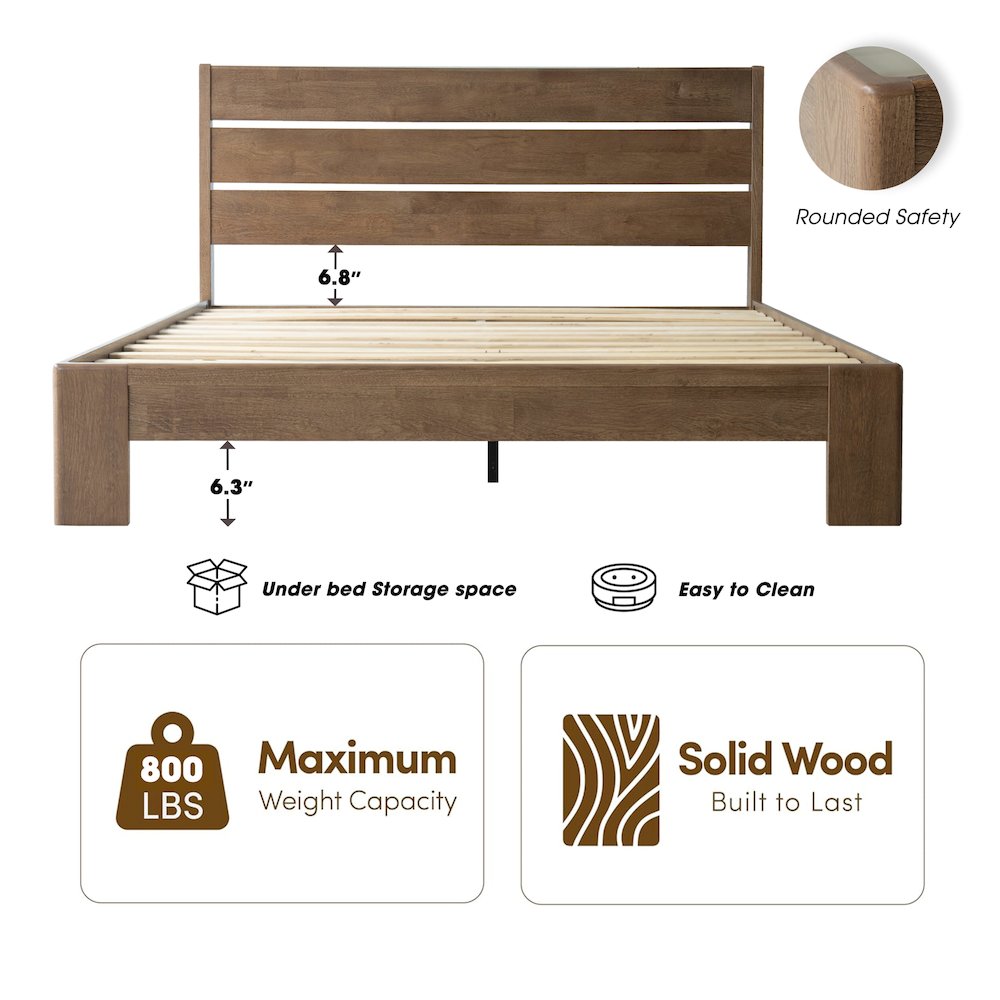 Queen Wooden Platform Bed Frame, Barnwood Finish, Morden Style. Picture 2