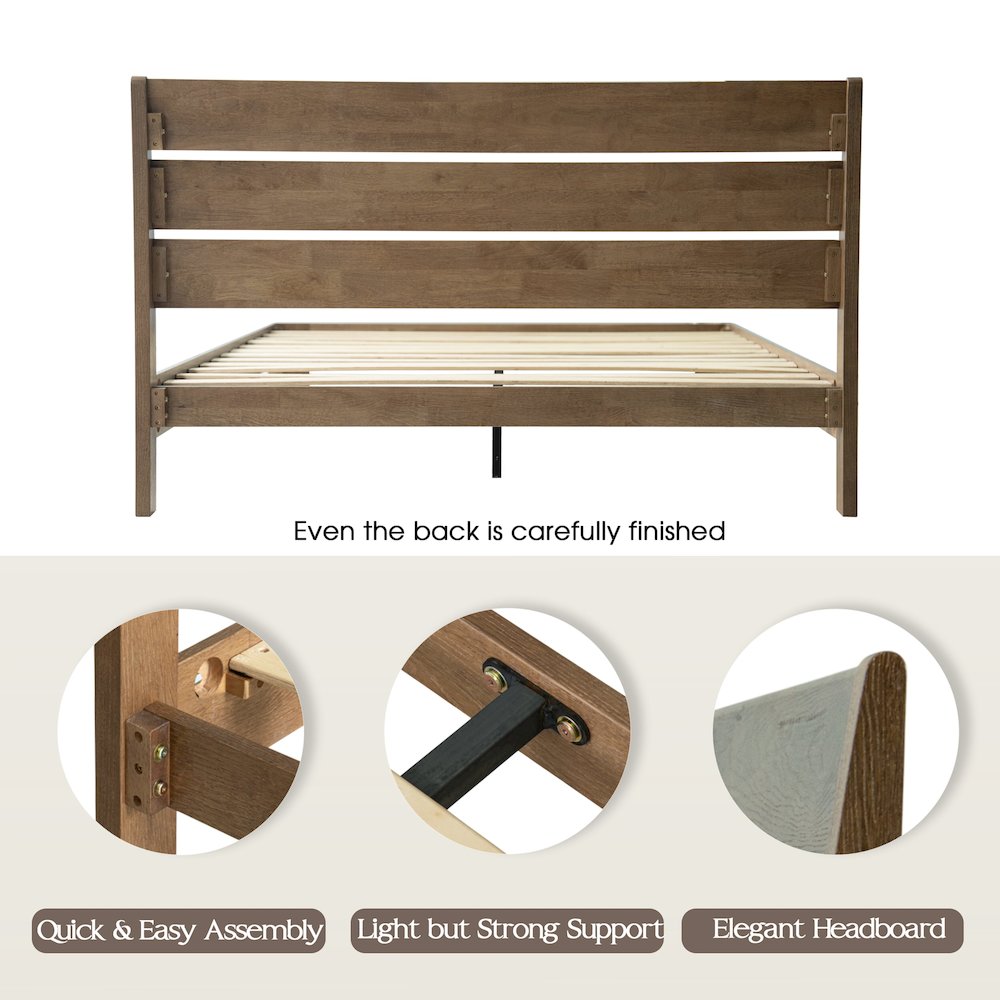 Queen Wooden Platform Bed Frame, Barnwood Finish, Morden Style. Picture 4