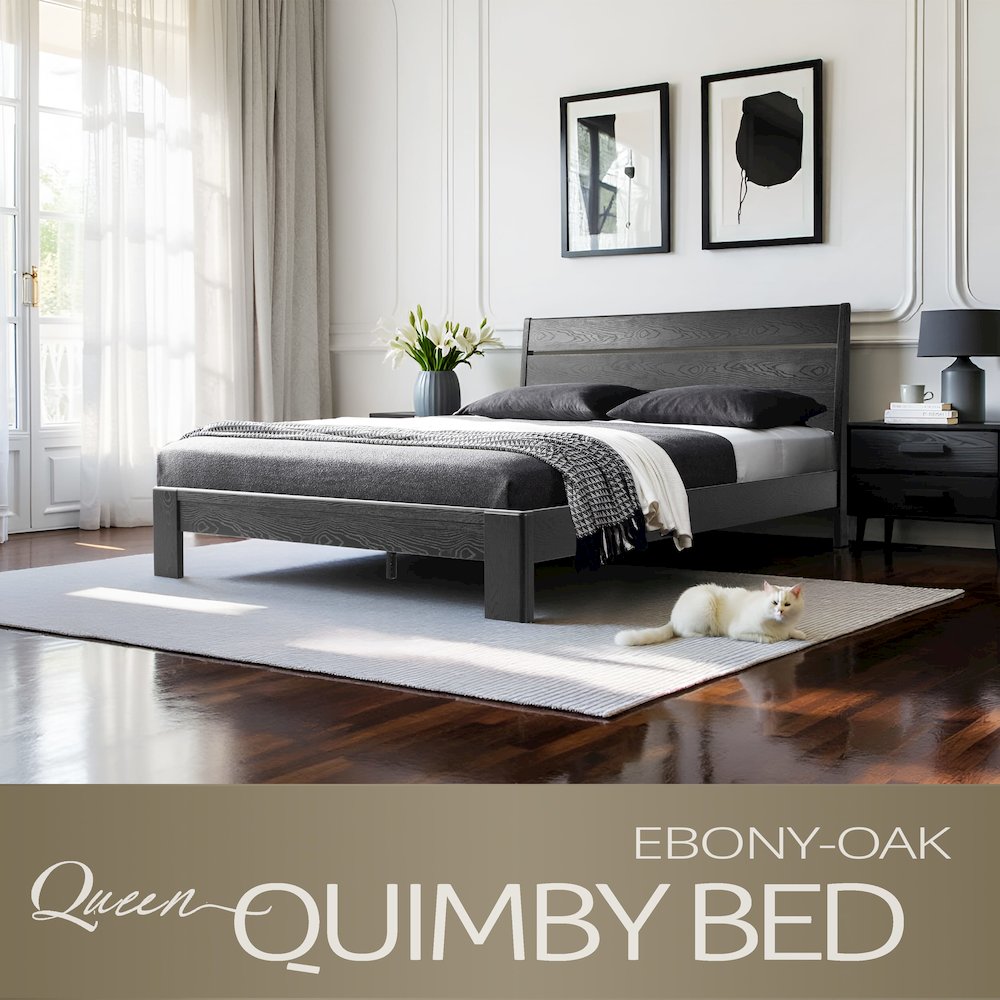Queen Wooden Platform Bed Frame, Ebony Oak Finish, Morden Style. Picture 6