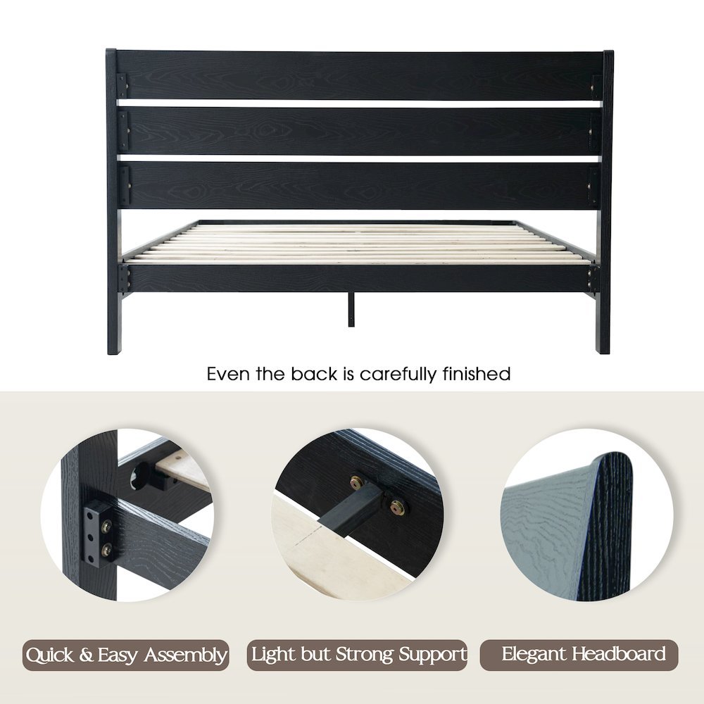 Queen Wooden Platform Bed Frame, Ebony Oak Finish, Morden Style. Picture 4