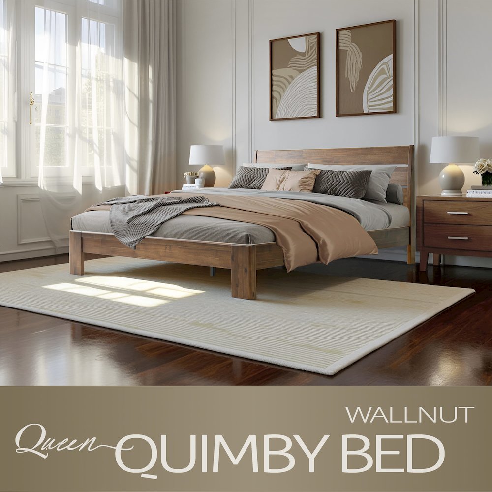 Queen Wooden Platform Bed Frame, Walnut Finish, Morden Style. Picture 6