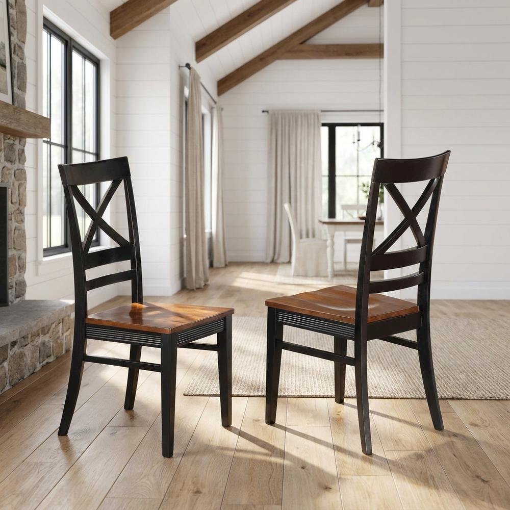 Solid Wood X-Back Dining Chair, Black & Cherry, Set of 2. Picture 2