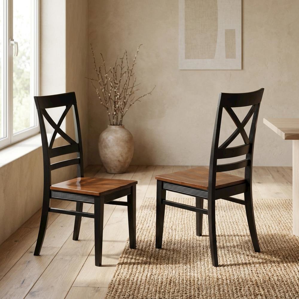 Solid Wood X-Back Dining Chair, Black & Cherry, Set of 2. Picture 3