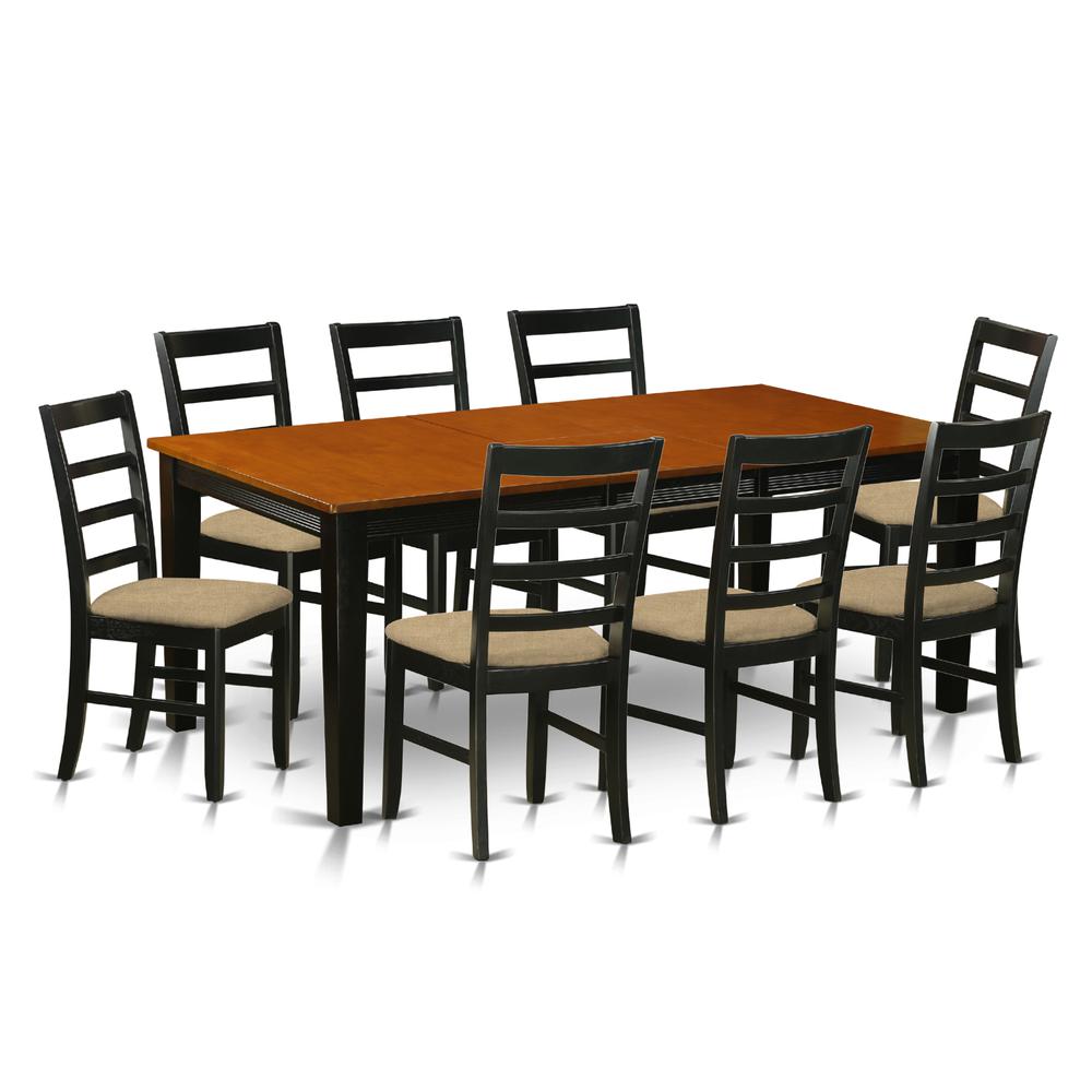 QUPF9-BCH-C 9 Pc Dining set-Dining Table with 8 Wood Dining Chairs. Picture 1
