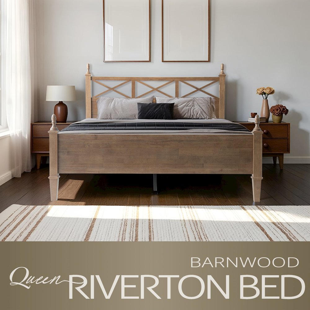 Queen Wooden Platform Bed Frame, Barnwood Finish, Traditional Style. Picture 6