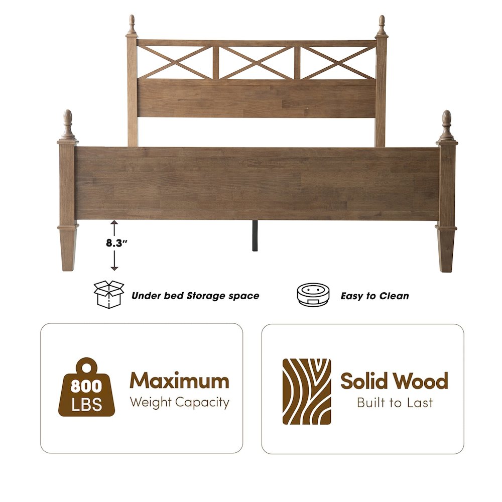 Queen Wooden Platform Bed Frame, Barnwood Finish, Traditional Style. Picture 1
