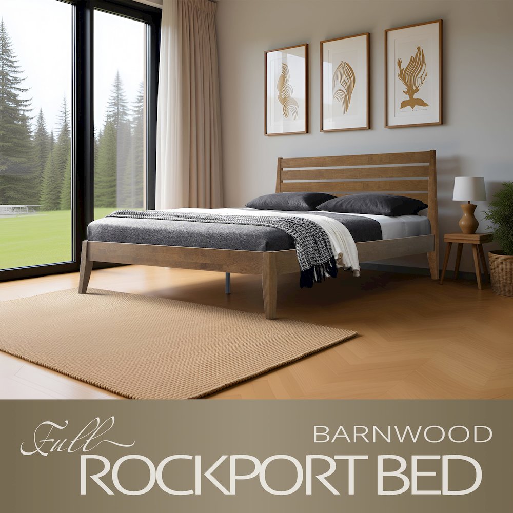 Full Wooden Platform Bed Frame, Barnwood Finish, Morden Style. Picture 6