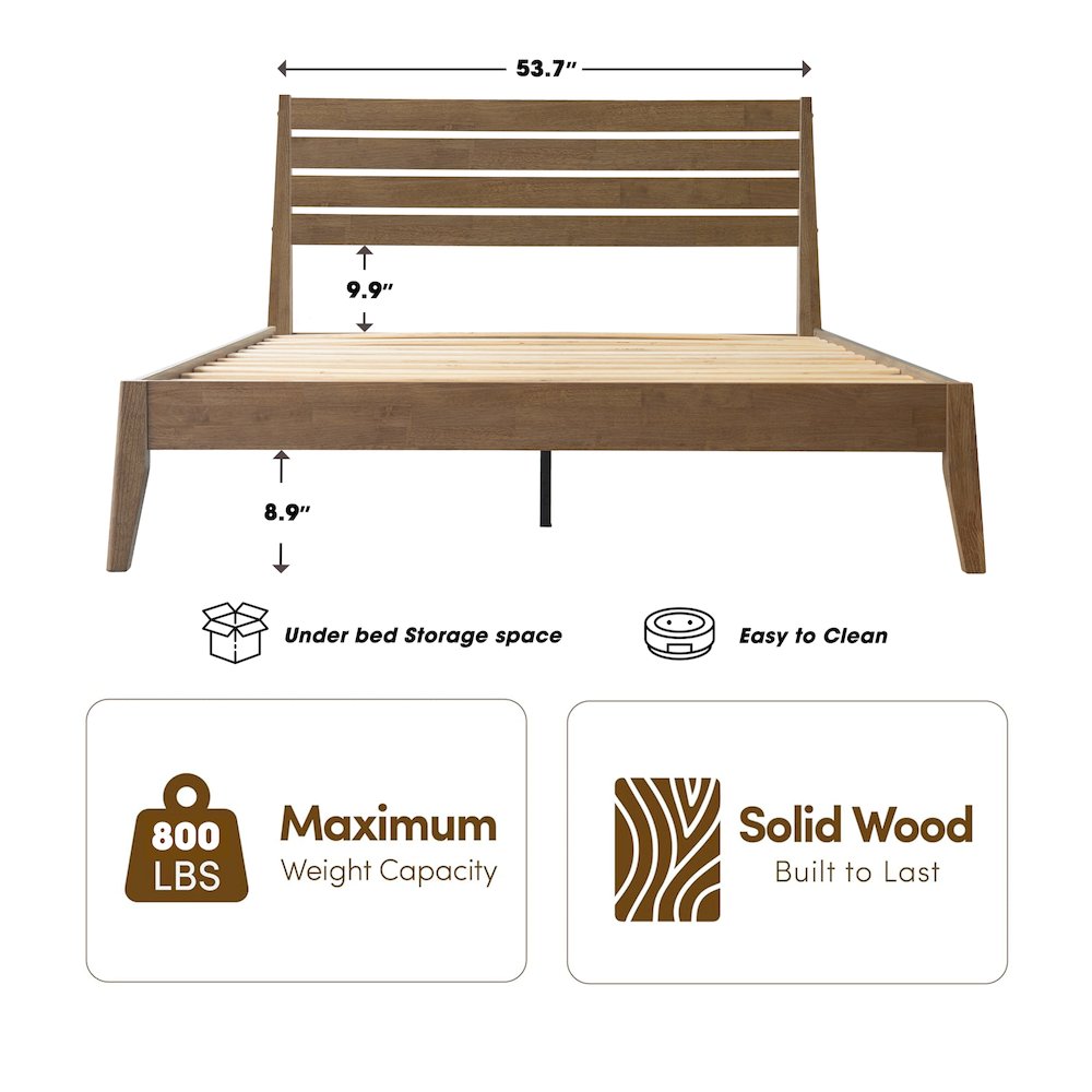 Full Wooden Platform Bed Frame, Barnwood Finish, Morden Style. Picture 1