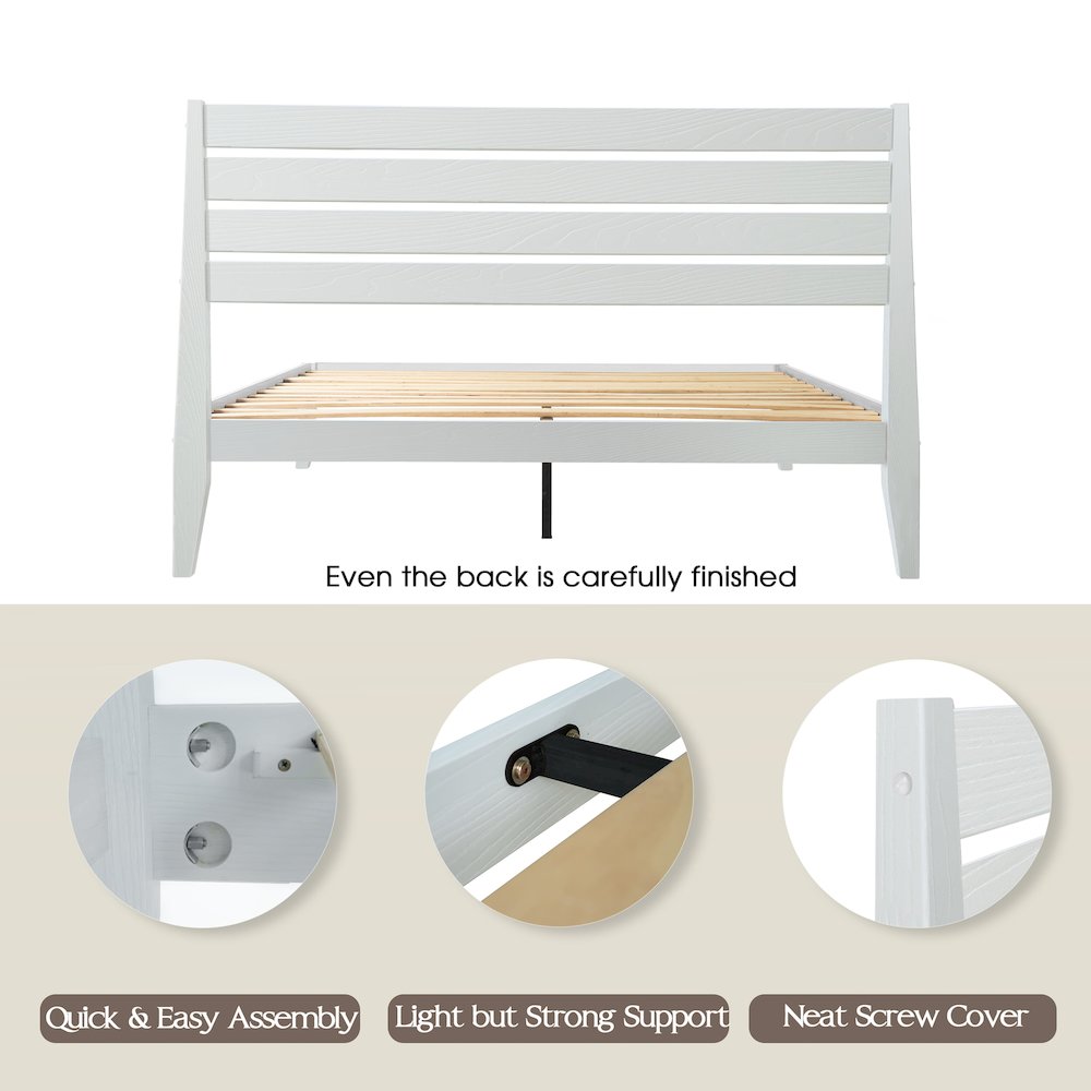 Full Wooden Platform Bed Frame, Pure White Finish, Morden Style. Picture 4