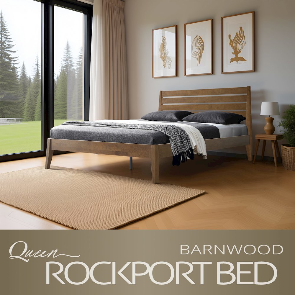 Queen Wooden Platform Bed Frame, Barnwood Finish, Morden Style. Picture 6