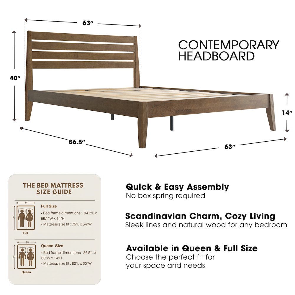 Queen Wooden Platform Bed Frame, Barnwood Finish, Morden Style. Picture 2