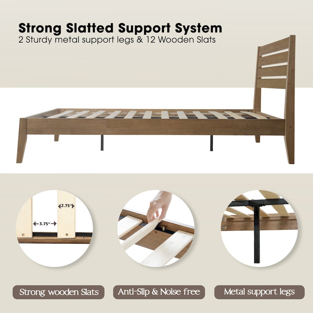 Queen Wooden Platform Bed Frame, Barnwood Finish, Morden Style. Picture 3