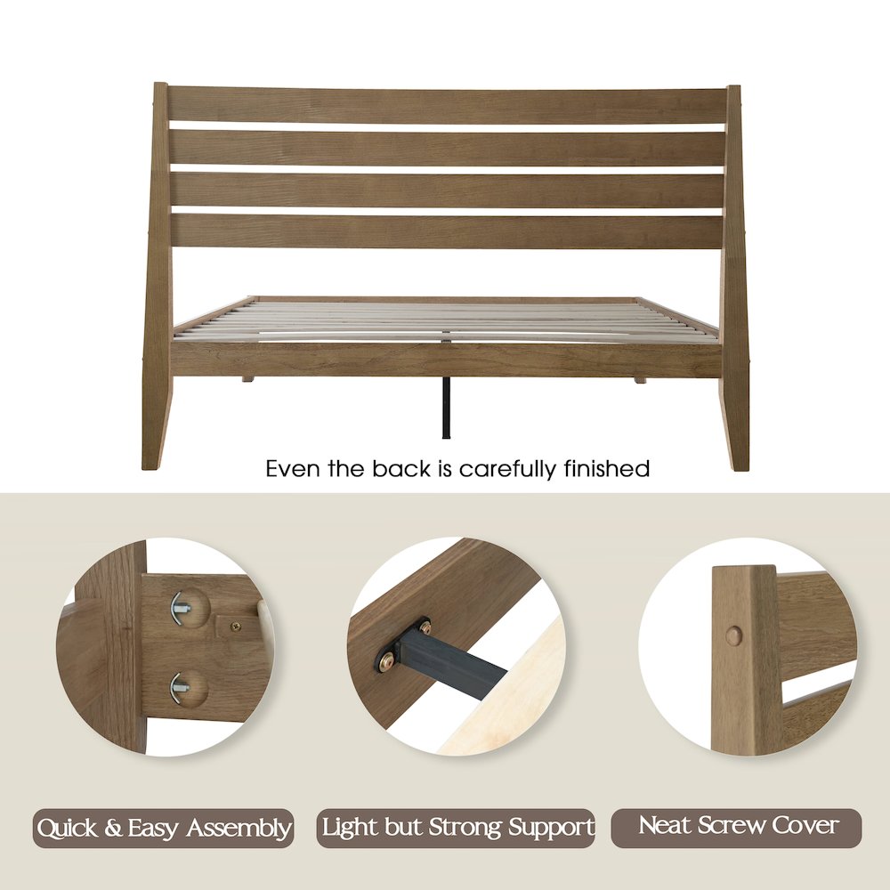 Queen Wooden Platform Bed Frame, Barnwood Finish, Morden Style. Picture 4