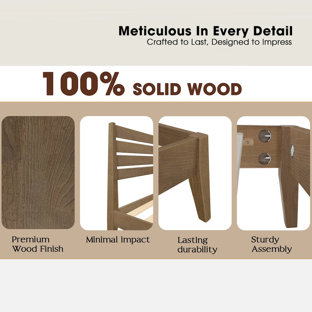 Queen Wooden Platform Bed Frame, Barnwood Finish, Morden Style. Picture 5