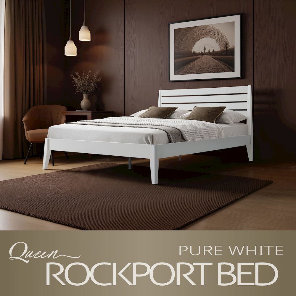 Queen Wooden Platform Bed Frame, Pure White Finish, Morden Style. Picture 6