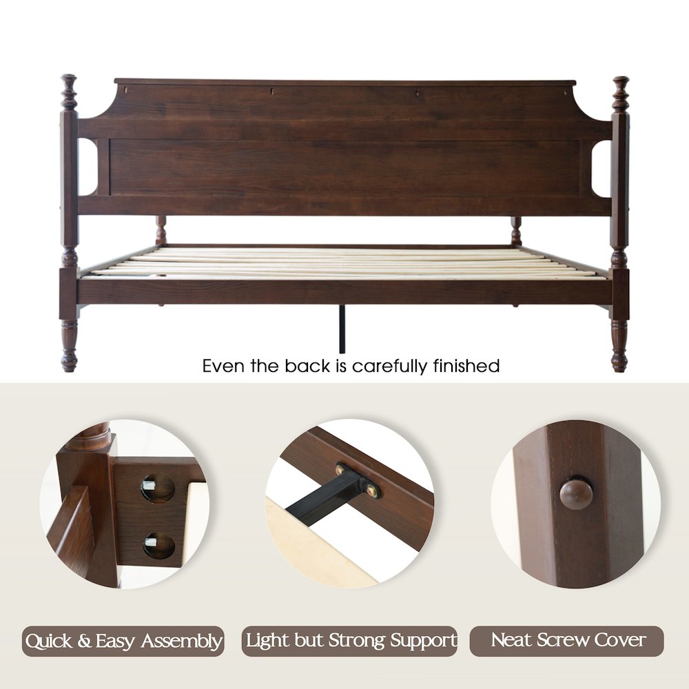 King Wooden Platform Bed Frame, Dark Roast Oak Finish, Traditional Style. Picture 4