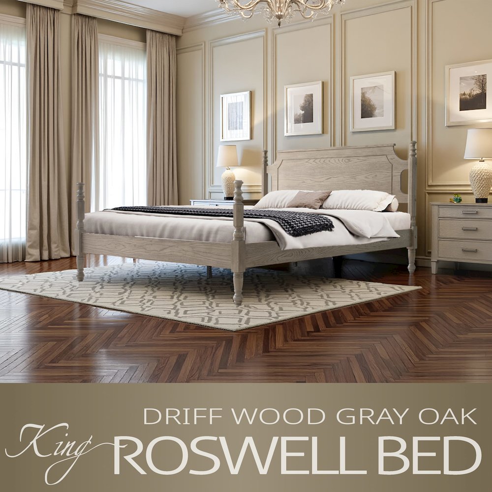 King Wooden Platform Bed Frame, Driftwood Gray Oak Finish, Traditional Style. Picture 6