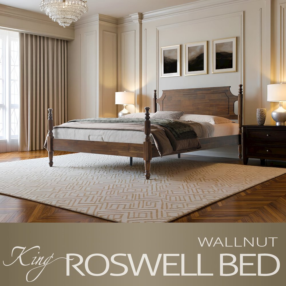 King Wooden Platform Bed Frame, Walnut Finish, Traditional Style. Picture 6