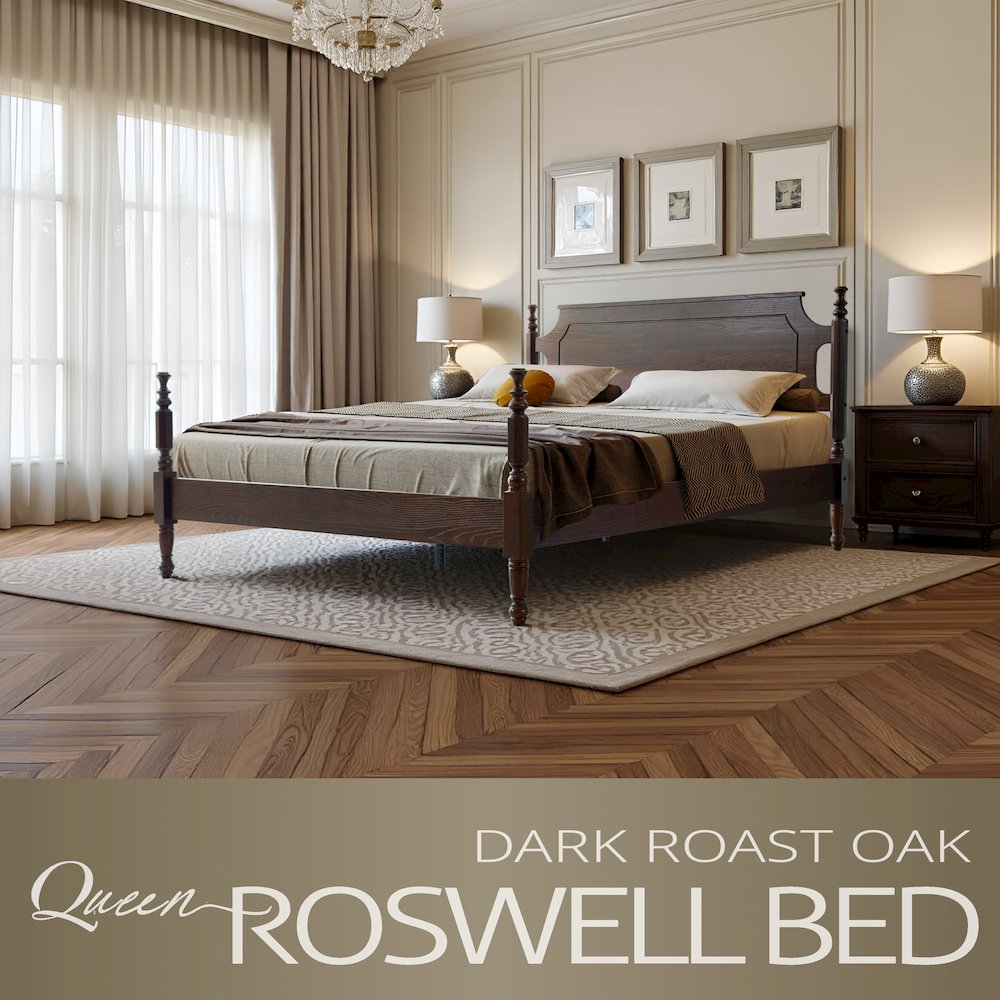 Queen Wooden Platform Bed Frame, Dark Roast Oak Finish, Traditional Style. Picture 6