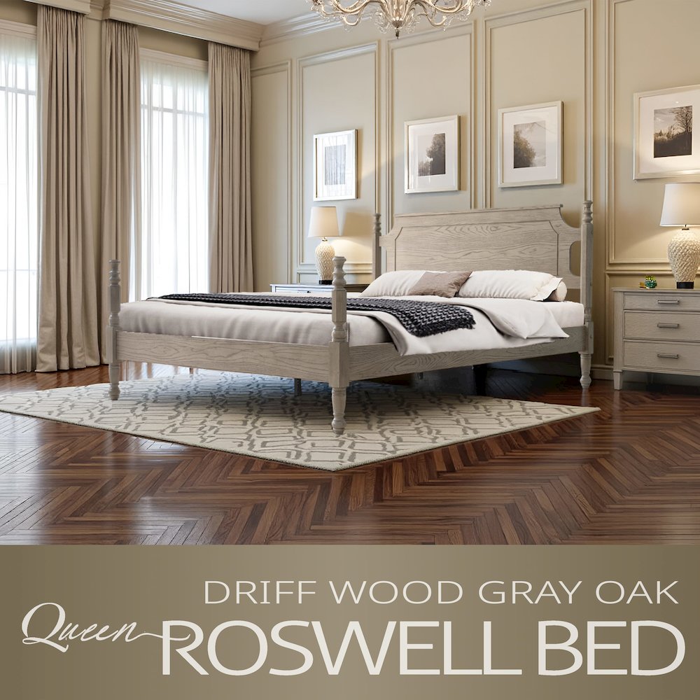 Queen Wooden Platform Bed Frame, Driftwood Gray Oak Finish, Traditional Style. Picture 6