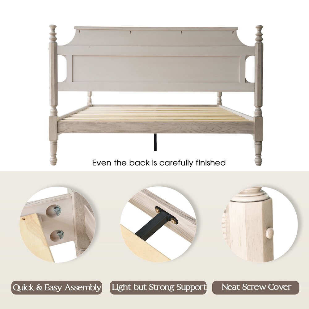 Queen Wooden Platform Bed Frame, Driftwood Gray Oak Finish, Traditional Style. Picture 4