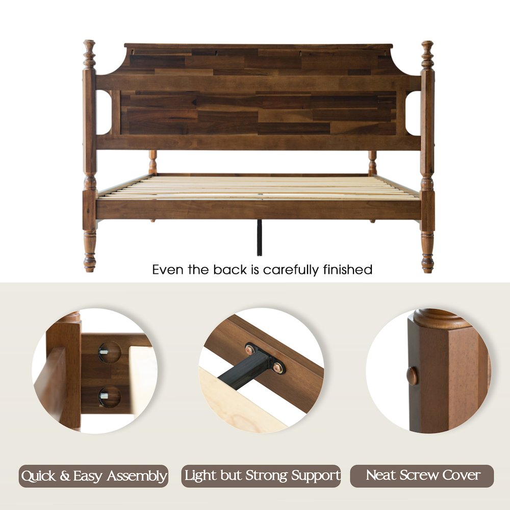 Queen Wooden Platform Bed Frame, Walnut Finish, Traditional Style. Picture 4