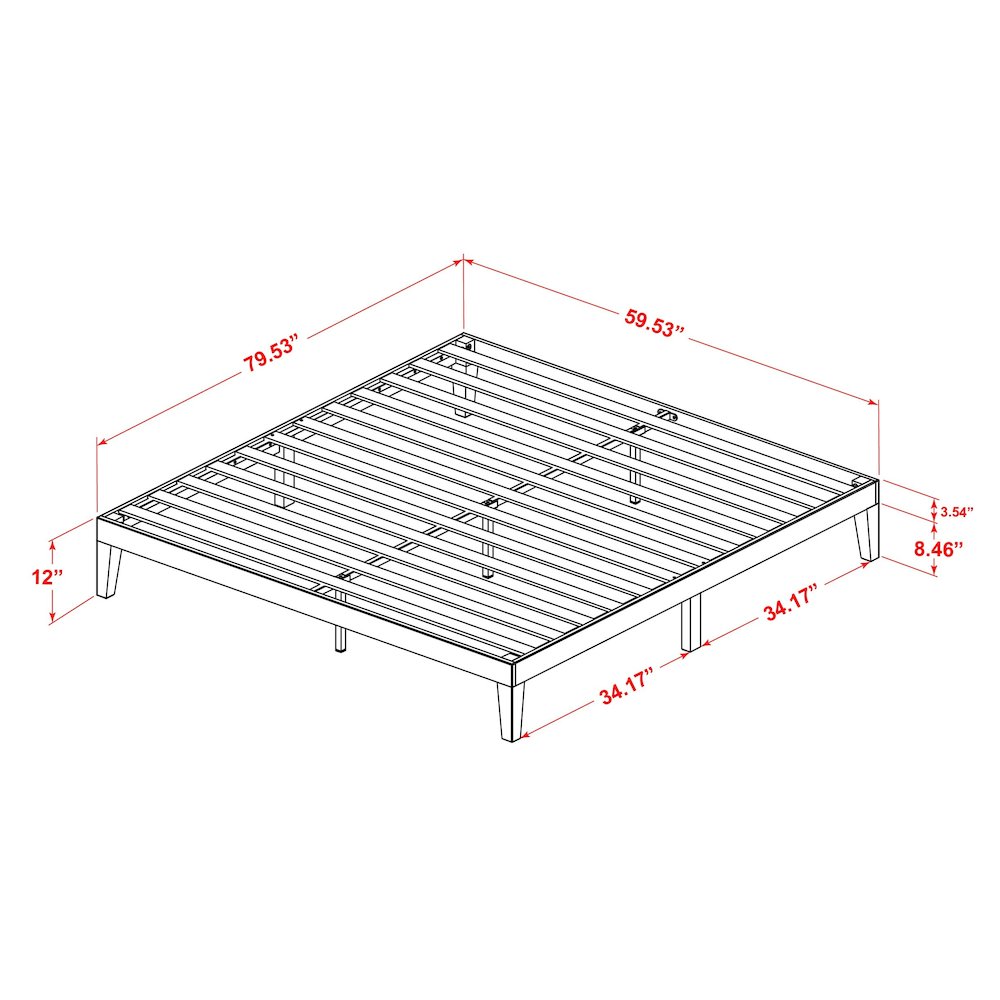 Queen Platform Bed Frame with 4 Legs and 2 Extra Center Legs - Walnut Finish. Picture 8