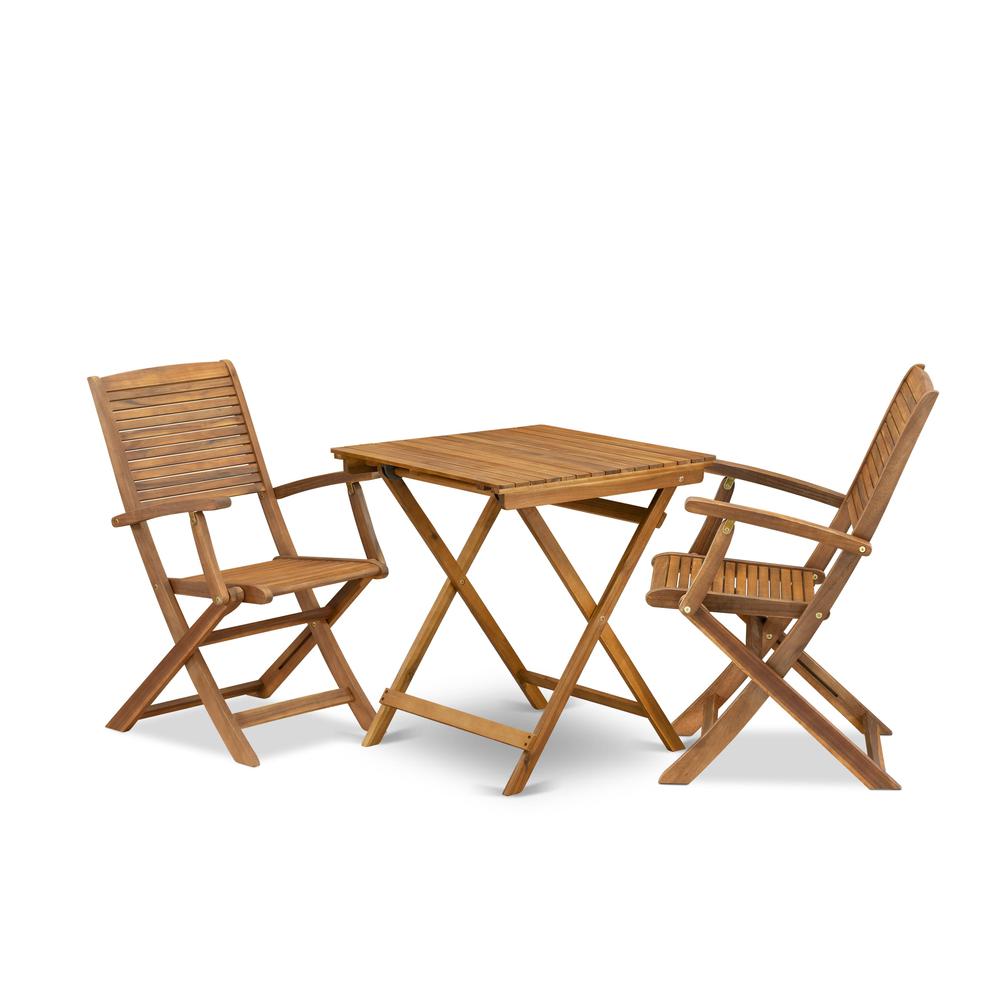3 Piece Patio Bistro Set Contains a Square Acacia Coffee Table. Picture 1