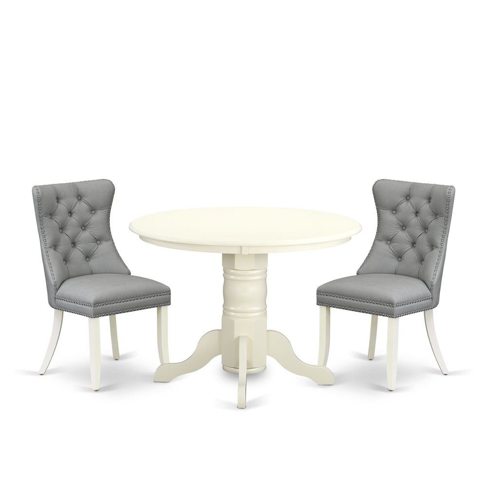 3 Piece Dinette Set Consists of a Round Kitchen Table with Pedestal. Picture 1