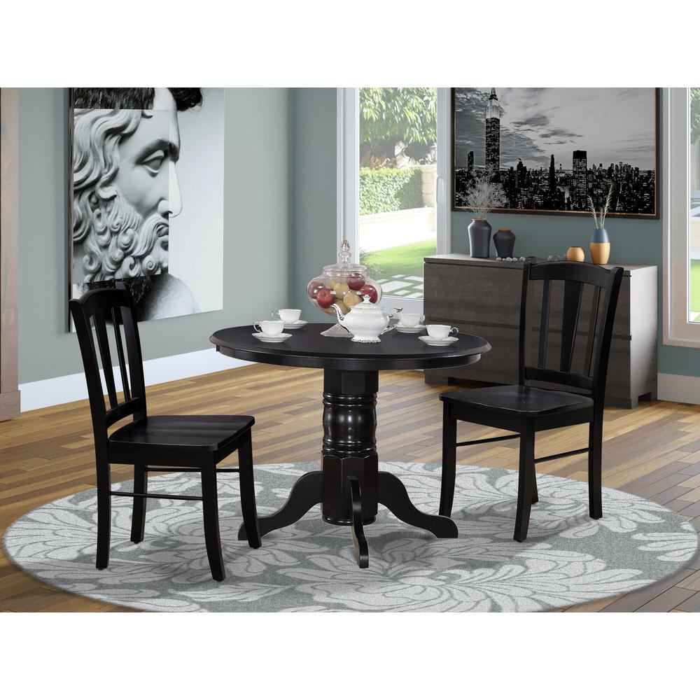 SHDL3-BLK-W - 3-Pc Modern Dinette Room Set - 2 Wooden Dining Chairs and 1 Dining Table - Black Finish. Picture 2