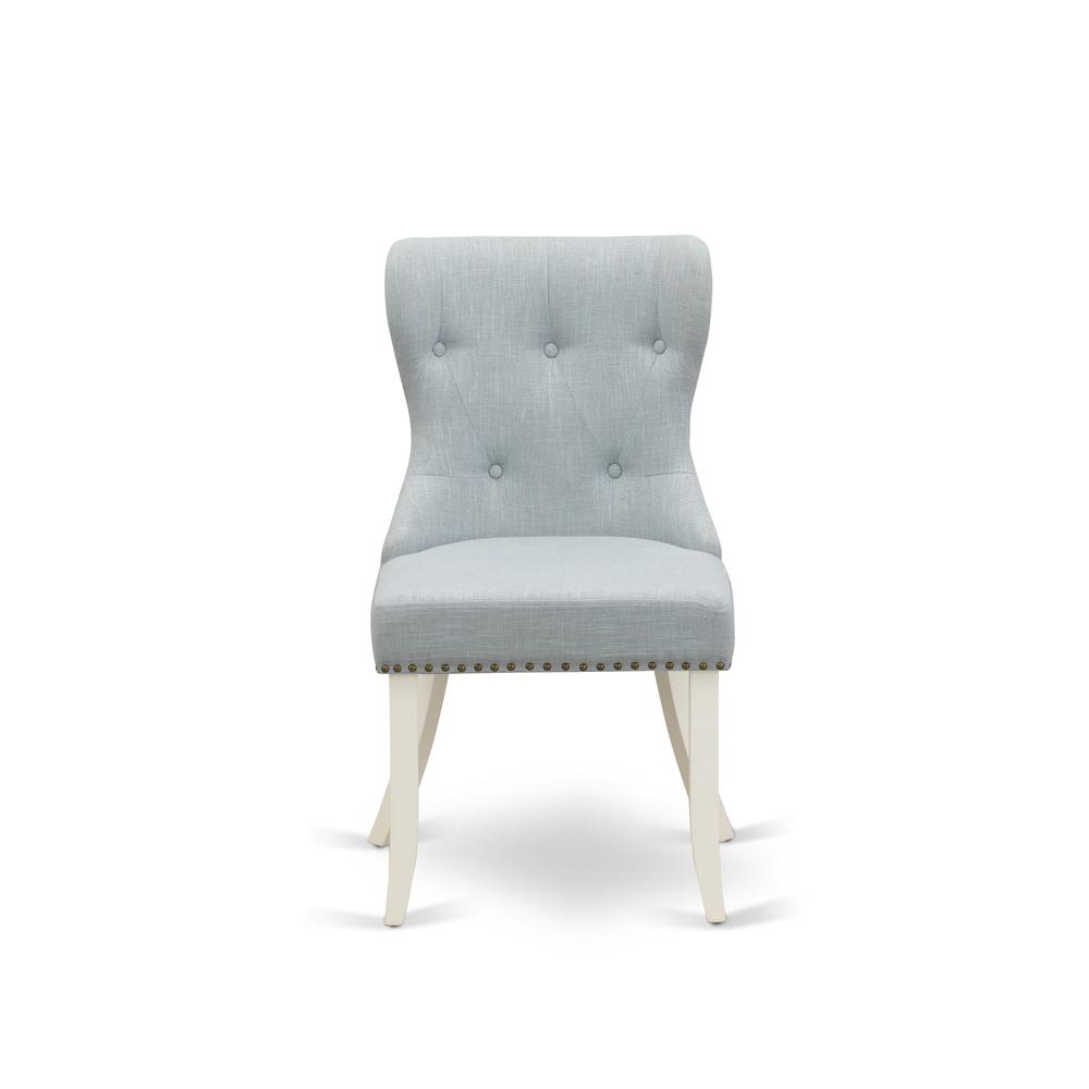 ANSI3-LWH-15 - A dining set of 2 fantastic indoor dining chairs with Linen Fabric Baby Blue color and a gorgeous 36-Inch Antique modern dining table with Linen White color. Picture 4